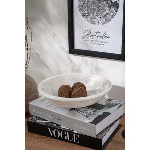 Elegant Thassos Marble Bowl, 25 cm Diameter, 7 cm Height | 100% Natural White Marble | Perfect for Home Decor & Dining Table Centerpiece
