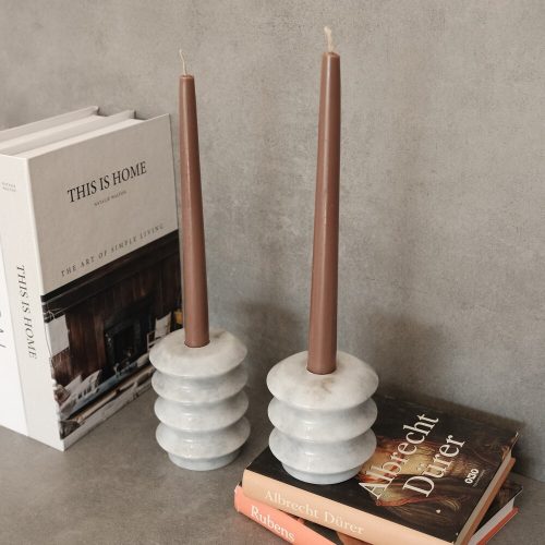 Elegant Candlestick Set (2 Pieces), Verona Grey Marble, Tall: 12 cm, Short: 6 cm | Stylish Grey Design for Modern Home Décor & Ambiance