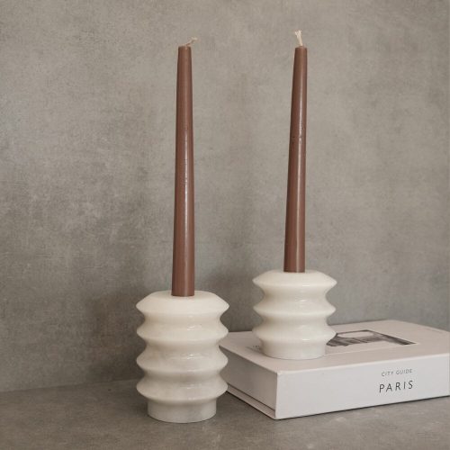Elegant Candlestick Set (2 Pieces), 100% Thassos Marble, White | Tall: 9cm Dia x 12cm H, Short: 9cm Dia x 6cm H | Perfect for Home Decor & Special Occasions