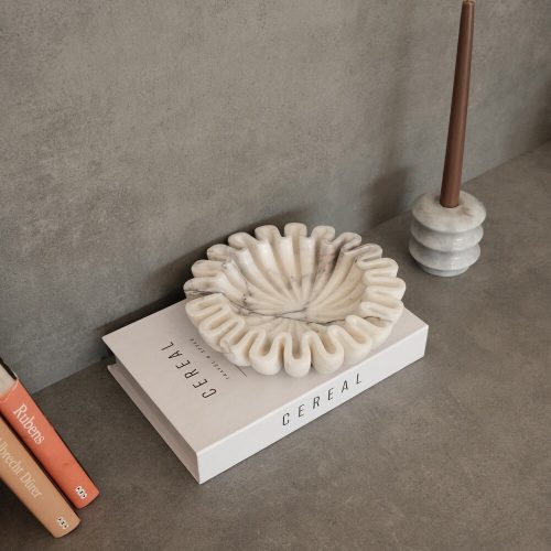 Elegant White Bowl, 20 cm Diameter x 5 cm Height, 100% Sicily Lila Marble | Perfect for Home Decor & Dining | Stylish and Durable Design