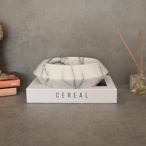 Elegant White Bowl, 23 cm Diameter, 7 cm Height | 100% Sicily Lila Marble | Perfect for Serving & Decor | Stylish Addition to Any Home