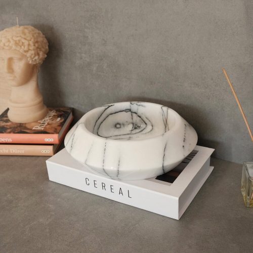Elegant White Bowl, 23 cm Diameter, 7 cm Height | 100% Sicily Lila Marble | Perfect for Serving & Decor | Stylish Addition to Any Home