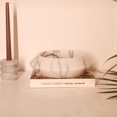 Elegant White Bowl, 23 cm Diameter, 7 cm Height | 100% Sicily Lila Marble | Perfect for Serving & Decor | Stylish Addition to Any Home