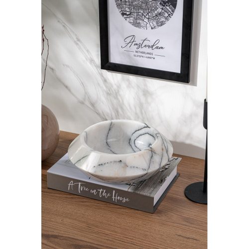 Elegant White Bowl, 23 cm Diameter, 7 cm Height | 100% Sicily Lila Marble | Perfect for Serving & Decor | Stylish Addition to Any Home