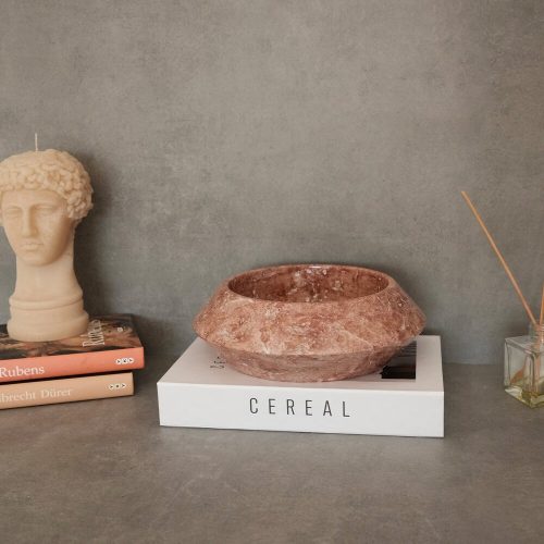 Elegant Red Travertine Marble Bowl, 23 cm Diameter x 7 cm Height | 100% Natural Stone, Rich Red & Brown Colors | Perfect for Home Decor & Centerpieces