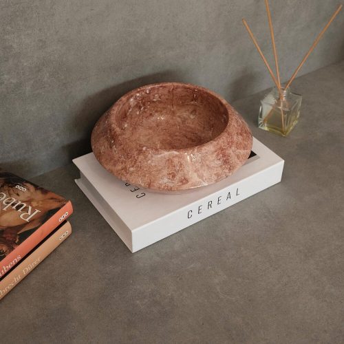 Elegant Red Travertine Marble Bowl, 23 cm Diameter x 7 cm Height | 100% Natural Stone, Rich Red & Brown Colors | Perfect for Home Decor & Centerpieces