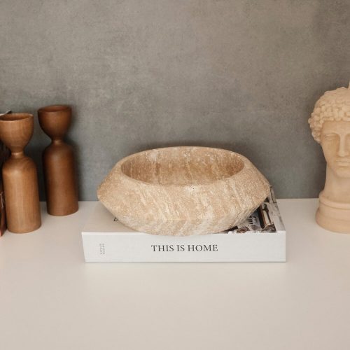 Elegant Beige Travertine Marble Bowl, 23 cm Diameter, 7 cm Height | 100% Natural Stone | Perfect for Home Decor & Functional Use