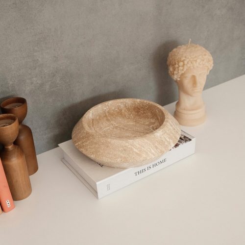 Elegant Beige Travertine Marble Bowl, 23 cm Diameter, 7 cm Height | 100% Natural Stone | Perfect for Home Decor & Functional Use