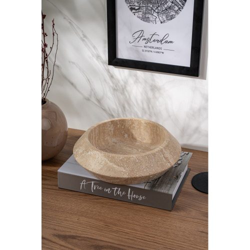 Elegant Beige Travertine Marble Bowl, 23 cm Diameter, 7 cm Height | 100% Natural Stone | Perfect for Home Decor & Functional Use