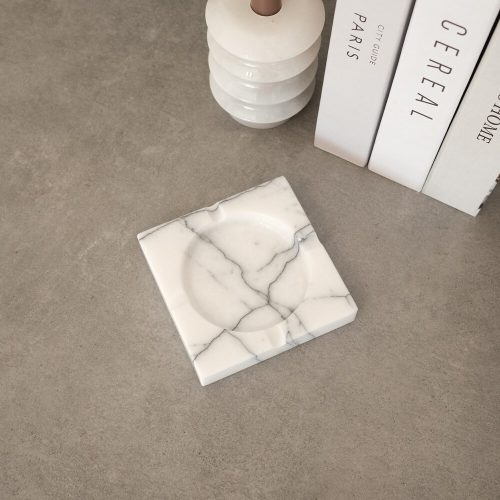 Elegant White Ashtray, 12 x 12 x 2 cm, 100% Sicily Lila Marble | Stylish & Durable Design for Home, Office, or Outdoor Use | Perfect Gift Idea