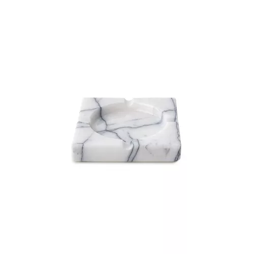 Elegant White Ashtray, 12 x 12 x 2 cm, 100% Sicily Lila Marble | Stylish & Durable Design for Home, Office, or Outdoor Use | Perfect Gift Idea