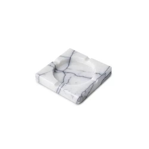 Elegant White Ashtray, 12 x 12 x 2 cm, 100% Sicily Lila Marble | Stylish & Durable Design for Home, Office, or Outdoor Use | Perfect Gift Idea