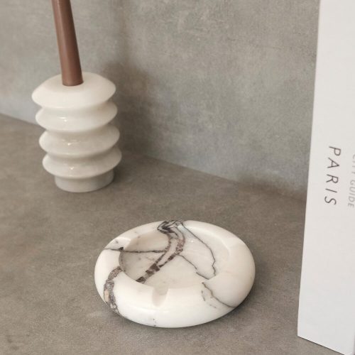 Elegant White Marble Ashtray, 13 cm Diameter, 100% Sicily Lila Marble | Stylish & Functional Design for Home or Office | Perfect Gift Idea