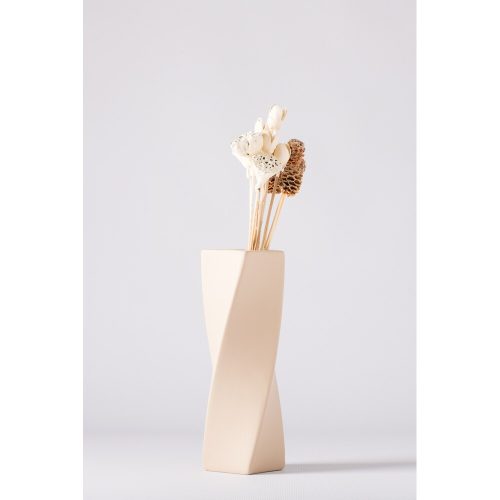 Elegant Beige Ceramic Vase, 8 x 8 x 21 cm | 100% High-Quality Ceramic | Perfect for Home Decor & Floral Arrangements, Stylish & Durable Design