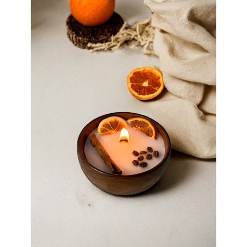 Elegant Wooden Candlestick, 100% Soy Wax, 13 cm Diameter x 7 cm Height, Brown Color | Perfect for Home Decor & Cozy Ambiance