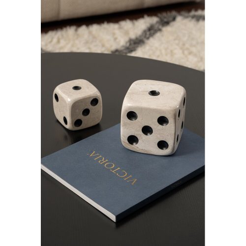 Elegant Decorative Object Set (2 Pieces), 100% Marble, Medium (7x7x7 cm) & Large (9.5x9.5x9.5 cm) Dice, Beige & Black | Perfect for Home Decor & Stylish Accents