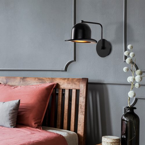 Modern black wall lamp, metal housing, 19 x 25 cm, height 28 cm | E27 socket, max 40W, IP20 | Stylish industrial and Scandinavian design for home and office, perfect for contemporary spaces