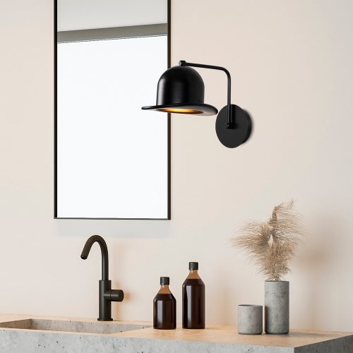 Modern black wall lamp, metal housing, 19 x 25 cm, height 28 cm | E27 socket, max 40W, IP20 | Stylish industrial and Scandinavian design for home and office, perfect for contemporary spaces