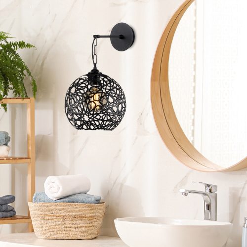 Elegant Black Wall Lamp, Metal Body, 10 x 12 cm, Height 100 cm, E14 Max 40W, IP20 | Glamorous Hotel-Style Lighting for Modern Spaces