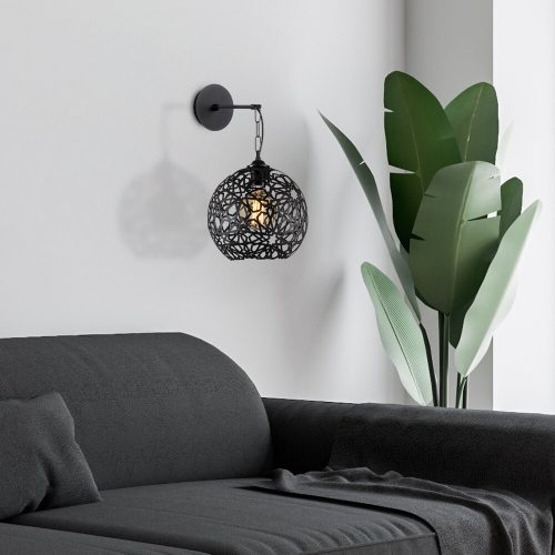 Modern black wall lamp, metal housing, 25 x 30 cm, height 35 cm | E27 socket, max 40W, IP20 | Stylish monochrome design for home, office and contemporary spaces, elegant and functional lighting solution