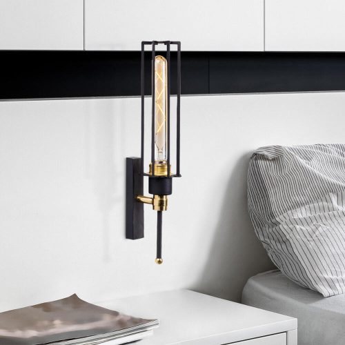 Elegant Black Wall Lamp, Metal Body, 10 x 12 cm, Height 100 cm, E14 Max 40W, IP20 | Glamorous Hotel-Style Lighting for Modern Spaces