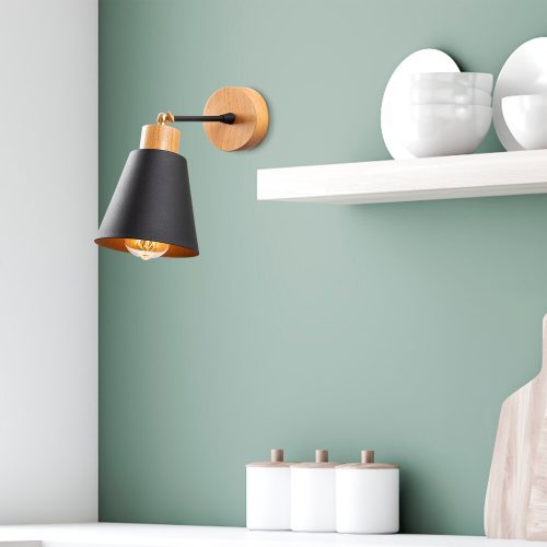 Elegant Black Wall Lamp, Metal Body, 10 x 12 cm, Height 100 cm, E14 Max 40W, IP20 | Glamorous Hotel-Style Lighting for Modern Spaces