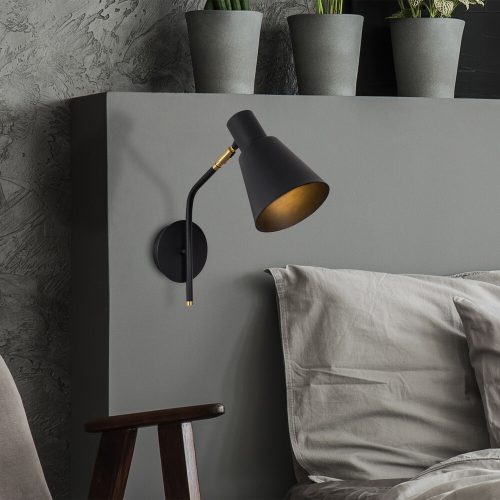 Elegant Black Wall Lamp, Metal Body, 10 x 12 cm, Height 100 cm, E14 Max 40W, IP20 | Glamorous Hotel-Style Lighting for Modern Spaces