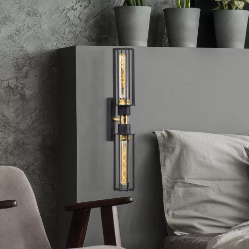 Elegant wall lamp, black and gold, height 50 cm | Iron body, 8 x 15 cm cap, 2 x E27 Max 40W | Stylish lighting for modern hotels and homes, IP20 rating, perfect for any room decoration
