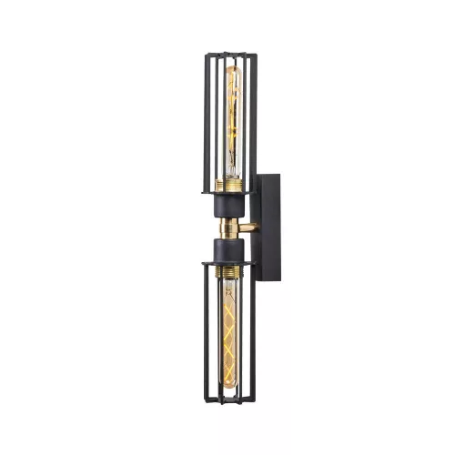 Elegant wall lamp, black and gold, height 50 cm | Iron body, 8 x 15 cm cap, 2 x E27 Max 40W | Stylish lighting for modern hotels and homes, IP20 rating, perfect for any room decoration
