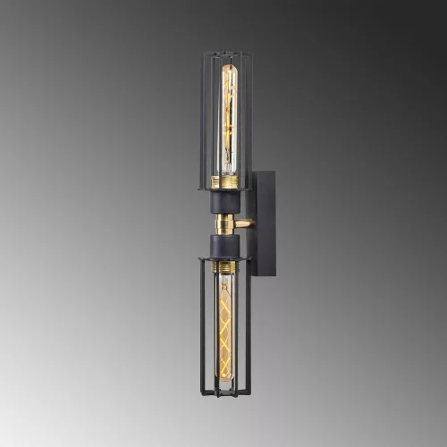 Elegant wall lamp, black and gold, height 50 cm | Iron body, 8 x 15 cm cap, 2 x E27 Max 40W | Stylish lighting for modern hotels and homes, IP20 rating, perfect for any room decoration