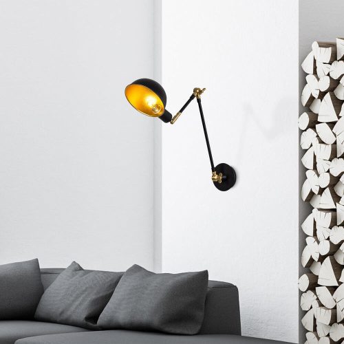 Stylish wall lamp, black and gold, 15 x 30 x 50 cm | Metal housing, E27 socket (max. 40 W), IP20 | Perfect for modern industrial and Scandinavian decor, elegant lighting for home and office spaces