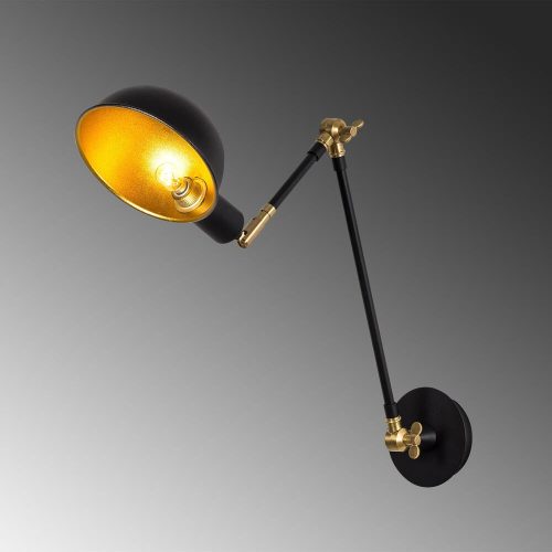 Stylish wall lamp, black and gold, 15 x 30 x 50 cm | Metal housing, E27 socket (max. 40 W), IP20 | Perfect for modern industrial and Scandinavian decor, elegant lighting for home and office spaces