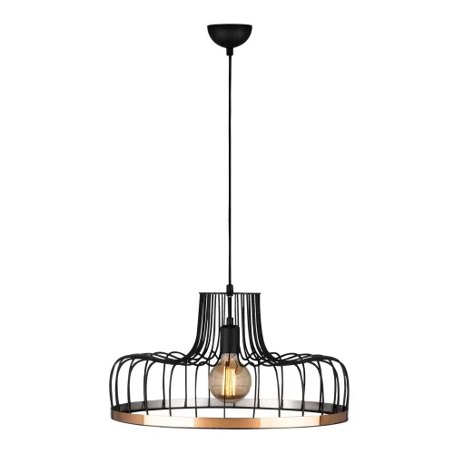 Industrial chandelier, black and copper, diameter 53 cm, height 124 cm | Adjustable height, E27 socket (max. 40W) | Stylish metal housing, perfect for modern home and office decor, IP20 rated