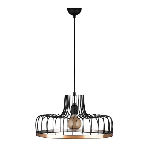 Industrial chandelier, black and copper, diameter 53 cm, height 124 cm | Adjustable height, E27 socket (max. 40W) | Stylish metal housing, perfect for modern home and office decor, IP20 rated
