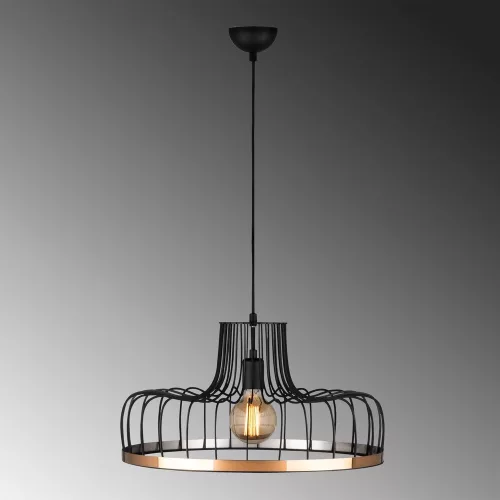 Industrial chandelier, black and copper, diameter 53 cm, height 124 cm | Adjustable height, E27 socket (max. 40W) | Stylish metal housing, perfect for modern home and office decor, IP20 rated