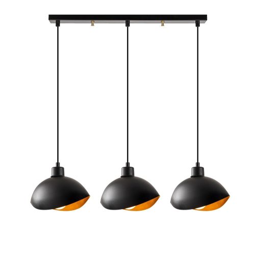 Modern black chandelier, metal body, 75 x 15 cm, height 112 cm | 3 x E27 sockets (max. 40 W) | Stylish industrial and Scandinavian design | Perfect for home and office decor | Bulb not included