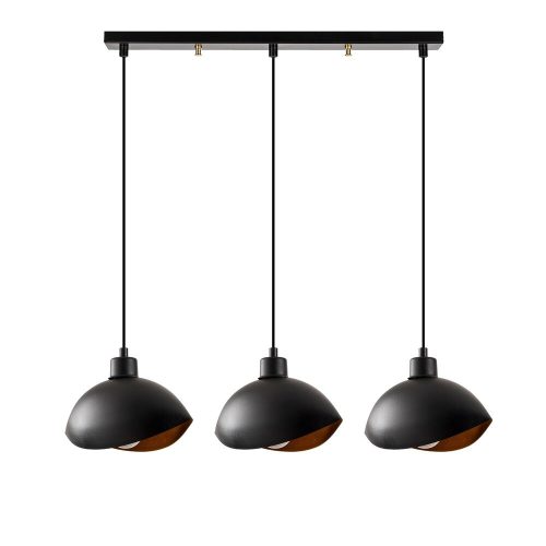 Modern black chandelier, metal body, 75 x 15 cm, height 112 cm | 3 x E27 sockets (max. 40 W) | Stylish industrial and Scandinavian design | Perfect for home and office decor | Bulb not included