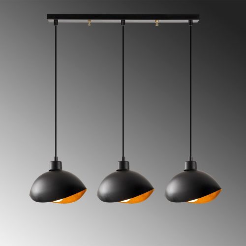Modern black chandelier, metal body, 75 x 15 cm, height 112 cm | 3 x E27 sockets (max. 40 W) | Stylish industrial and Scandinavian design | Perfect for home and office decor | Bulb not included