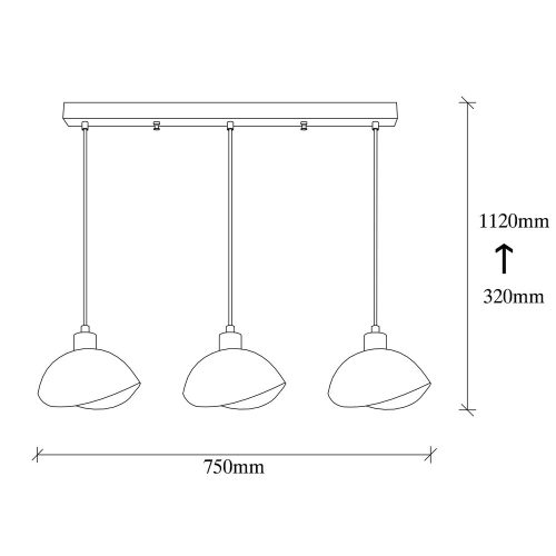 Modern black chandelier, metal body, 75 x 15 cm, height 112 cm | 3 x E27 sockets (max. 40 W) | Stylish industrial and Scandinavian design | Perfect for home and office decor | Bulb not included