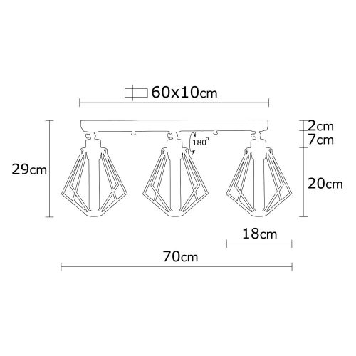 Elegant black and gold chandelier, metal body, 70 x 18 cm | Height: 29 cm, 3 x E27 Max 40W | Modern industrial design, perfect for living room and dining room, stylish and functional lighting solution