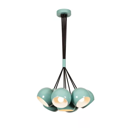 Modern turquoise and white chandelier, diameter 45 cm, adjustable height 108 cm | Metal housing, 7 x E27 Max 40W | Stylish Scandinavian design for home and office, IP20 rated, elegant lighting solution