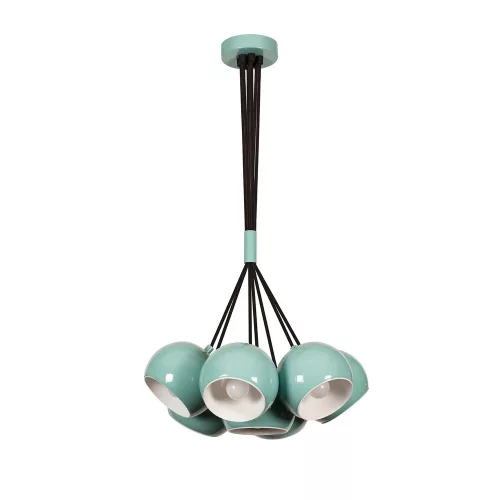 Modern turquoise and white chandelier, diameter 45 cm, adjustable height 108 cm | Metal housing, 7 x E27 Max 40W | Stylish Scandinavian design for home and office, IP20 rated, elegant lighting solution