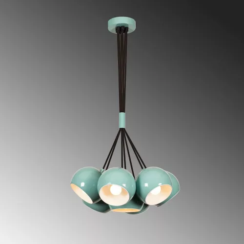 Modern turquoise and white chandelier, diameter 45 cm, adjustable height 108 cm | Metal housing, 7 x E27 Max 40W | Stylish Scandinavian design for home and office, IP20 rated, elegant lighting solution