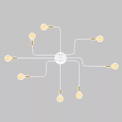 Modern white chandelier, diameter 140 cm, height 15 cm | Durable iron body, 8 x E27 sockets (max. 40 W) | Elegant design for home and office use, IP20 rated, stylish lighting solution for any location