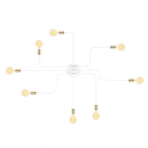 Modern white chandelier, diameter 140 cm, height 15 cm | Durable iron body, 8 x E27 sockets (max. 40 W) | Elegant design for home and office use, IP20 rated, stylish lighting solution for any location