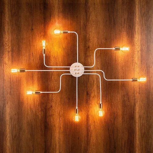 Modern white chandelier, diameter 140 cm, height 15 cm | Durable iron body, 8 x E27 sockets (max. 40 W) | Elegant design for home and office use, IP20 rated, stylish lighting solution for any location