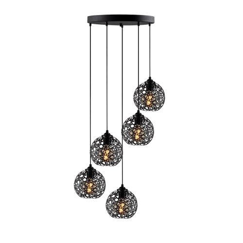 Modern black chandelier, diameter 60 cm, adjustable height 111 cm | Metal housing, 5 x E27 Max 40W | Elegant design for home and office use, IP20 rating, stylish luminaire for any location