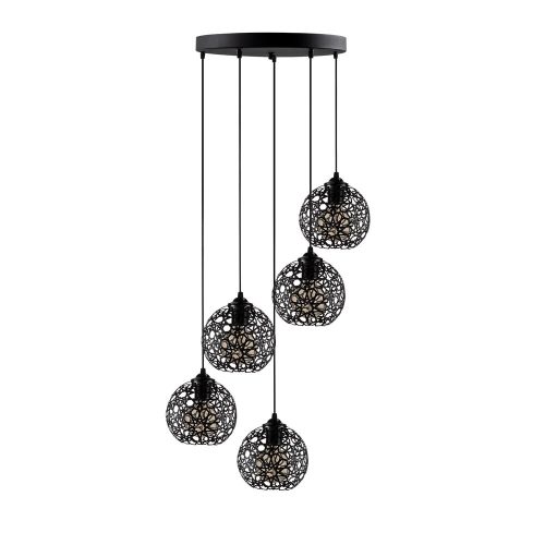Modern black chandelier, diameter 60 cm, adjustable height 111 cm | Metal housing, 5 x E27 Max 40W | Elegant design for home and office use, IP20 rating, stylish luminaire for any location