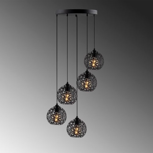 Modern black chandelier, diameter 60 cm, adjustable height 111 cm | Metal housing, 5 x E27 Max 40W | Elegant design for home and office use, IP20 rating, stylish luminaire for any location