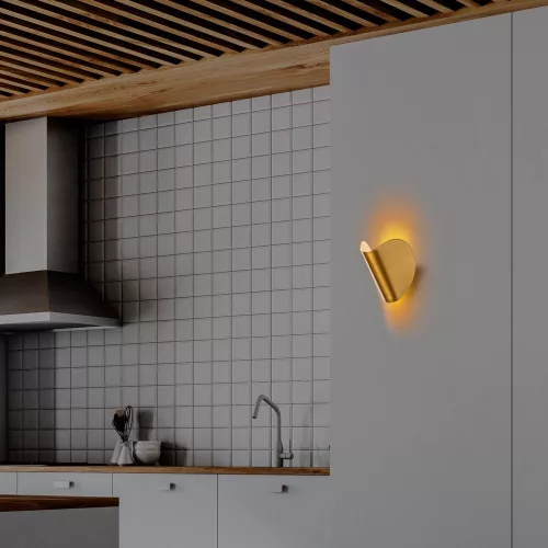 Elegant gold wall lamp, metal housing, 17 x 12 x 13 cm | IP20, LED 1W 3000K | Stylish lighting for modern interior design, perfect for living room, bedroom and hallway atmosphere